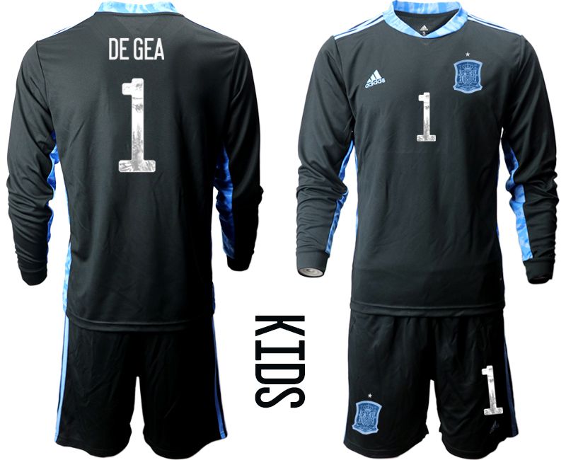 Youth 2021 World Cup National Spain black long sleeve goalkeeper #1 Soccer Jerseys->->Soccer Country Jersey